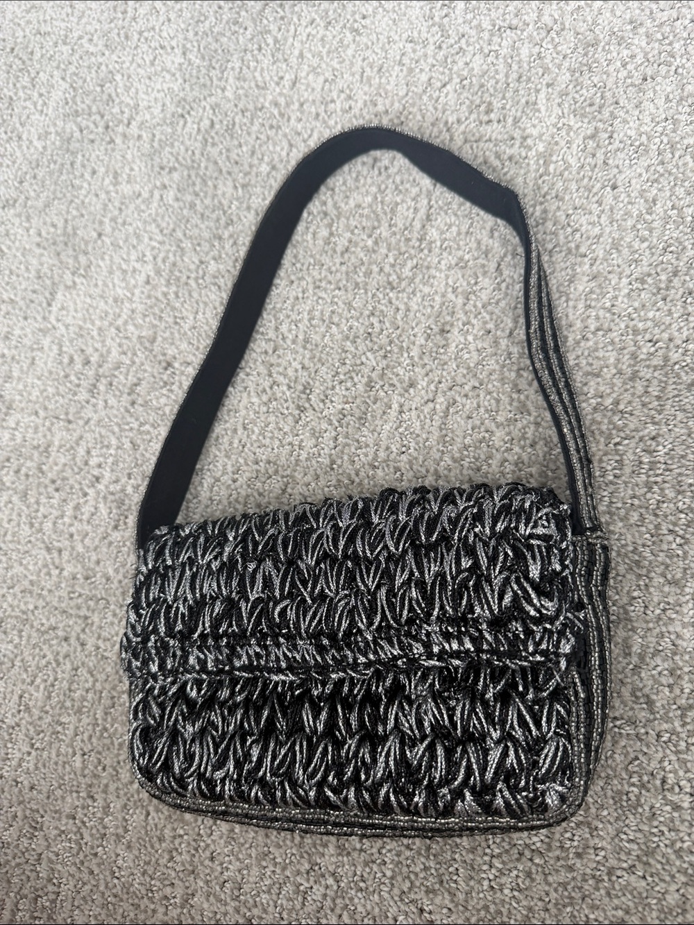 Anthropologie Black Metallic Woven Shoulder Bag